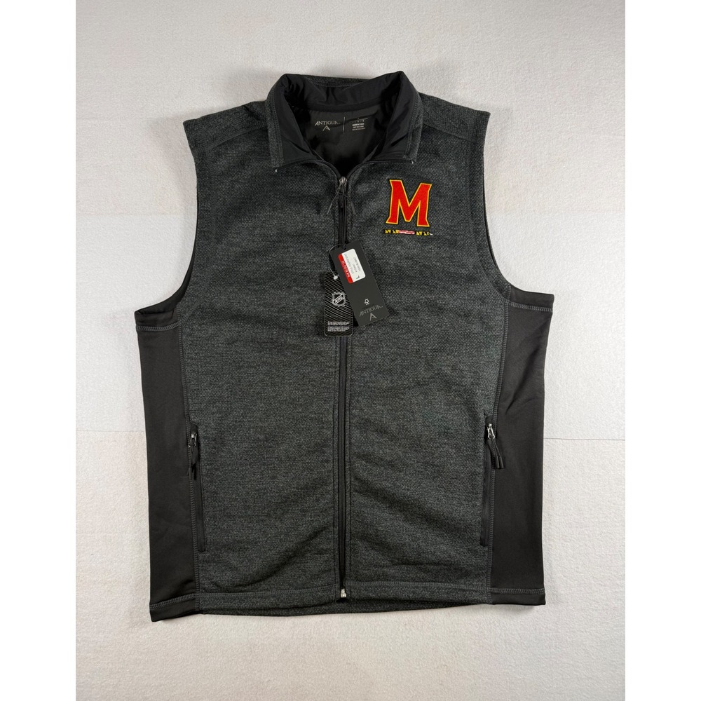 Antigua Maryland Terrapins Mens Large Full Zip Vest Charcoal Gray Heather NWT